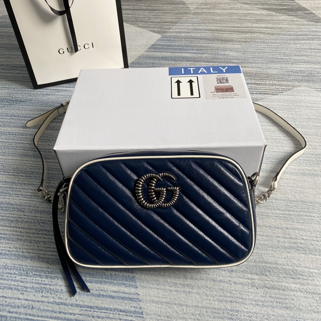 Gucci GG Marmont Small Matelasse Shoulder Bag 447632 Dark blue